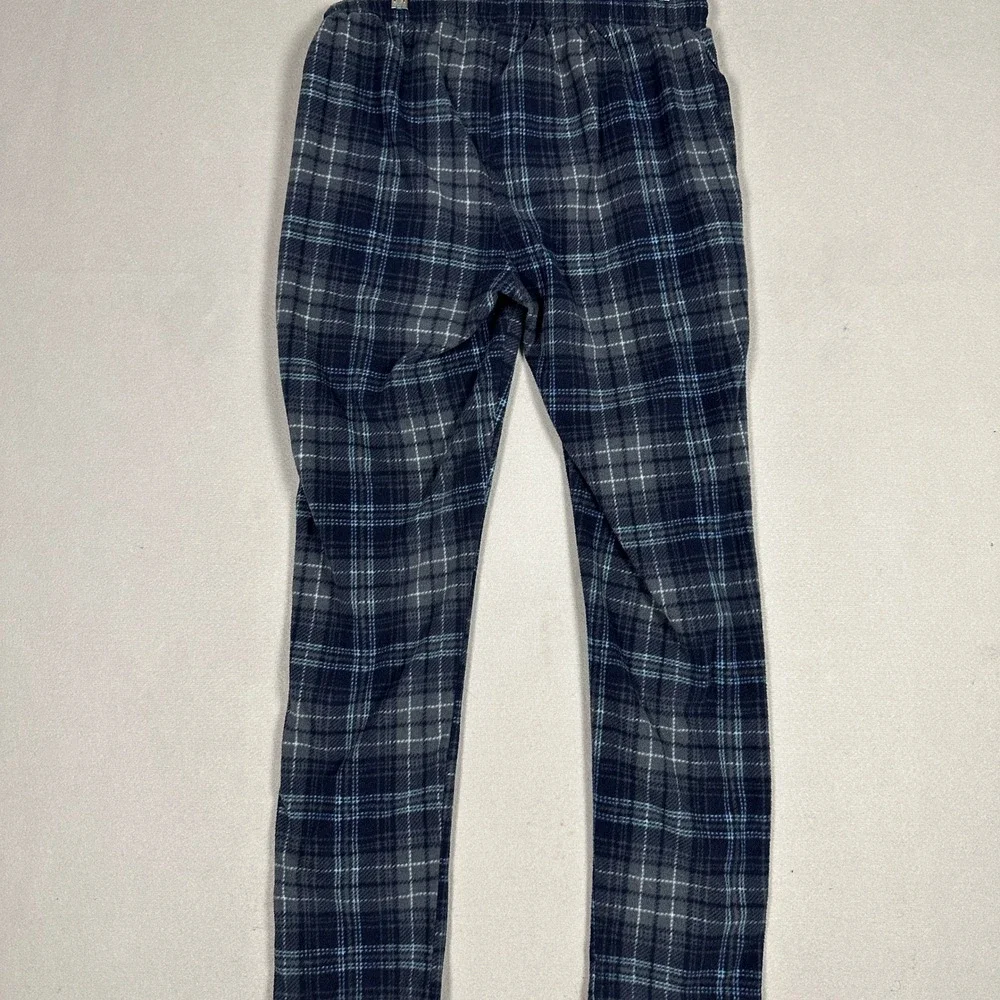 Hurley Lounge Pants Mens Medium Plaid Blue Grey Flannel Fleece Drawstring Pajama